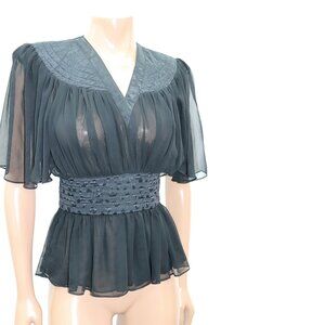 Vintage Marc Allan Feminine Sheer Peplum Blouse S